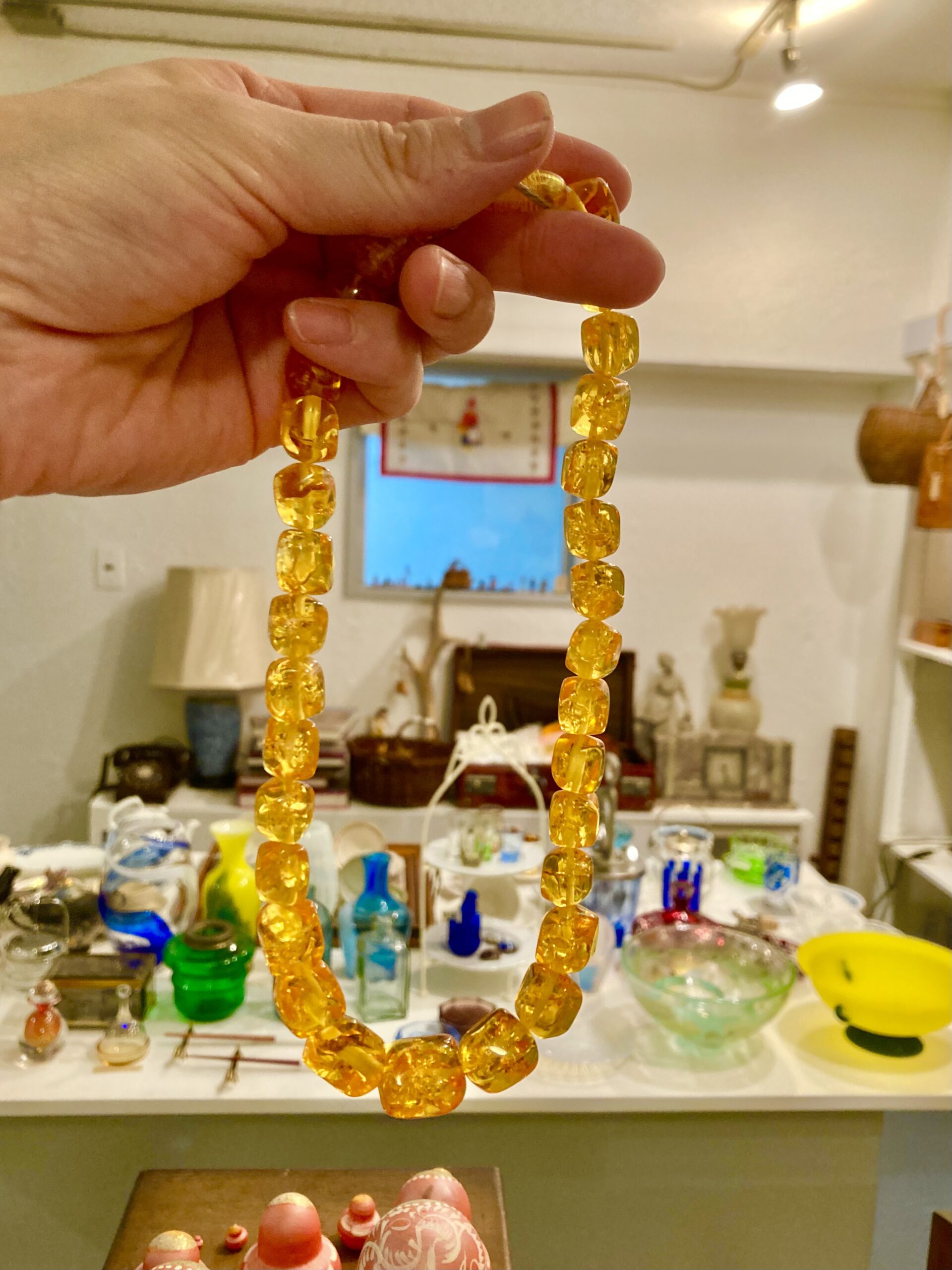 natural vintage amber necklace lemon color 琥珀ネックレス　レモンカラー　長さ約42センチ