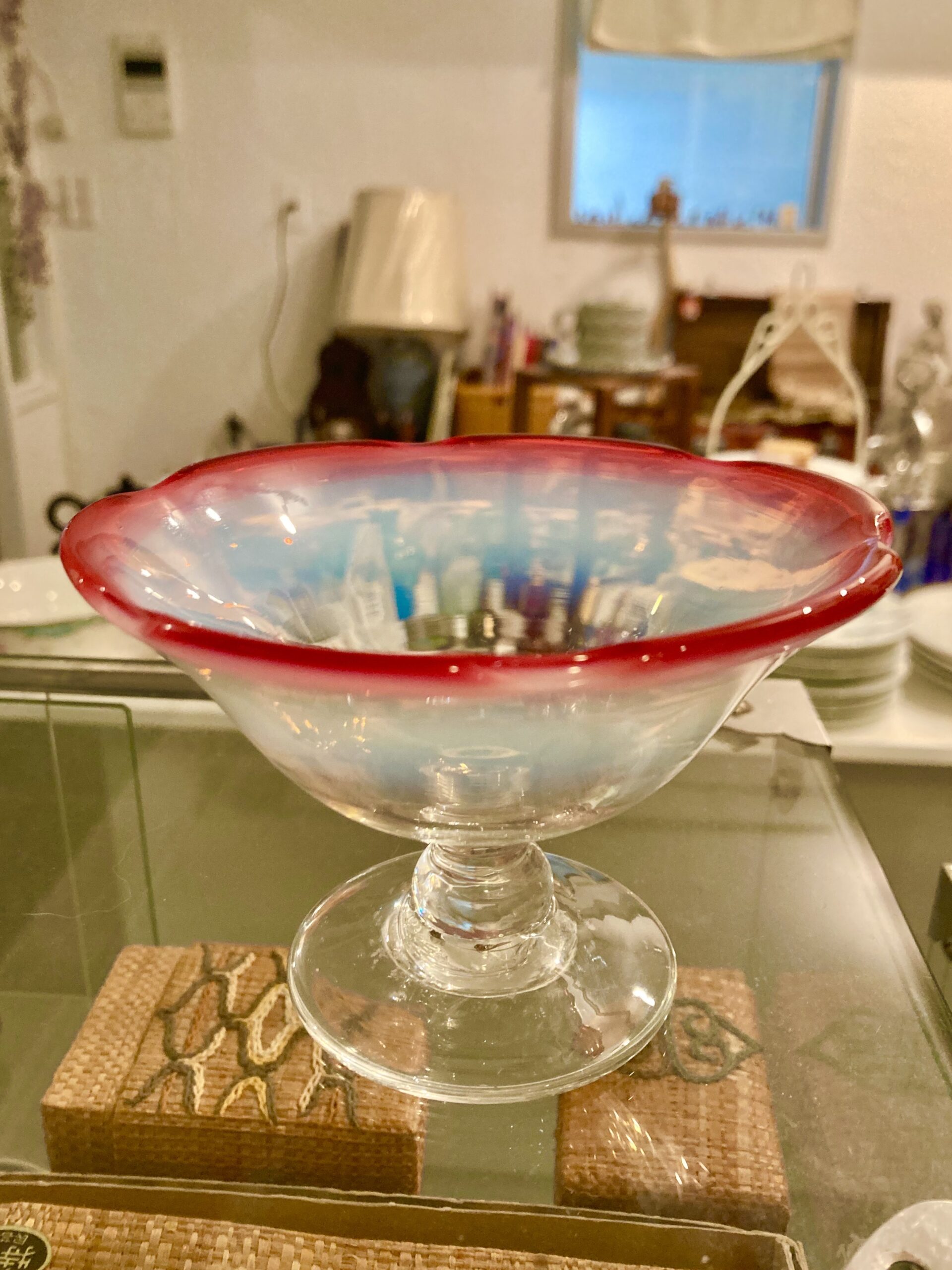 氷コップ　大正ガラス　脚部ウランガラス　希少　