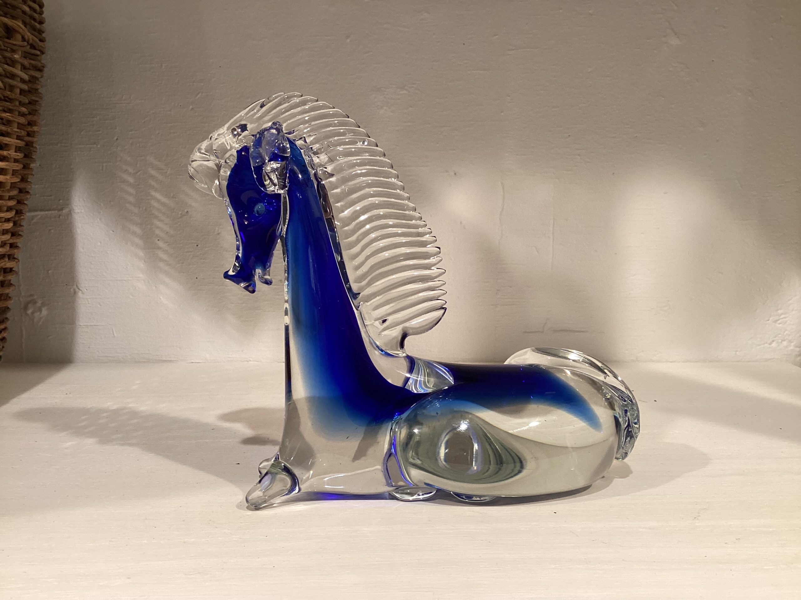 ヴェネツィアングラス　馬の置物　コバルトブルー　イタリア製